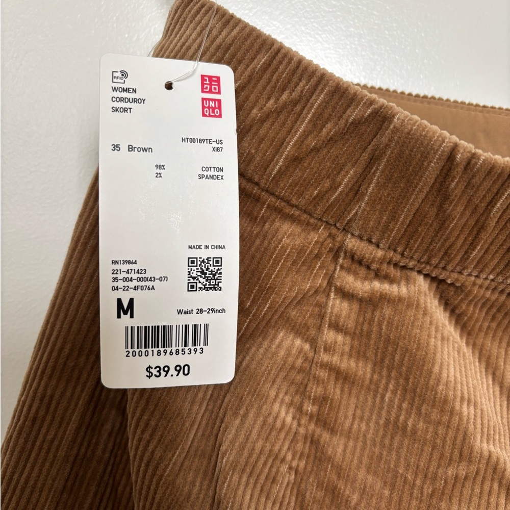 NWT Uniqlo Brown Corduroy Wrap Skort w/ Pockets - size medium - Picture 3 of 5